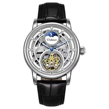 luxury Mens Skeleton Dial Automatic Mechanical Watch Alloy Self-winding Gift