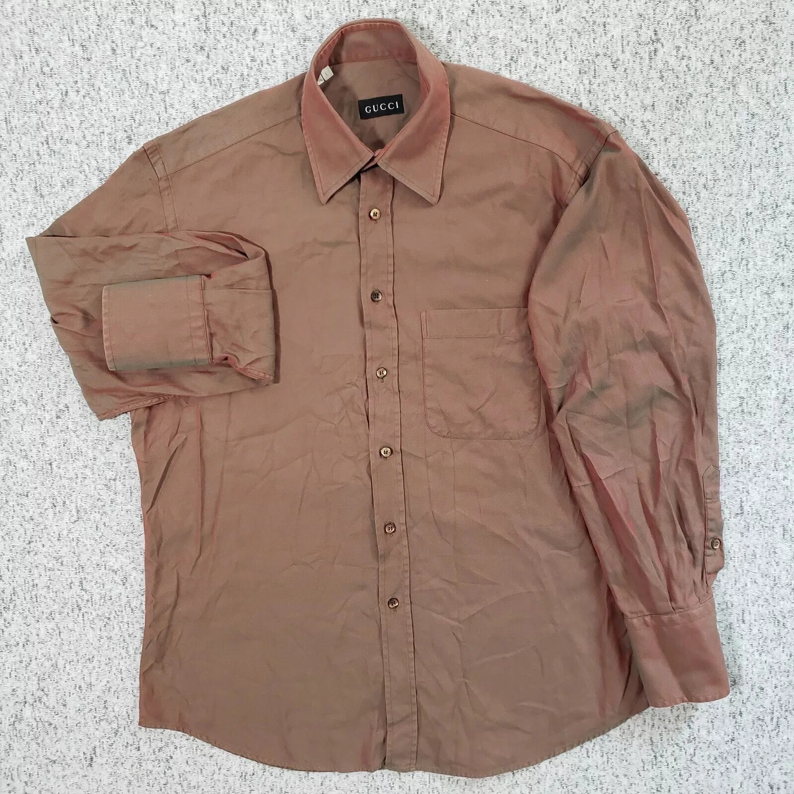 Chemise Gucci rouge vert chevron motif zig zag boutonnée Italie homme L 15,5