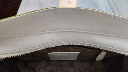 Coach Hampton Satchel Bag Pistachio Green Suede White Leather Trim J04S-5081 - Picture 9 of 19