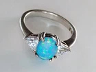 Solid Sterling Silver 925 Opal & CZ Stone Vintage AVON Ladies Ring Size 4.75