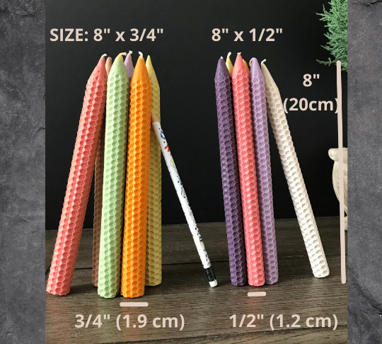 Natural Beeswax Honeycomb Hand Rolled Taper Candle 8x1/2" -1 pc; 8x 3/4" -1 pc