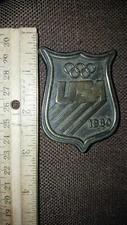 VINTAGE BELT BUCKLE BERGAMOT BRASS WORKS 1980 Olympics USA LOOK!