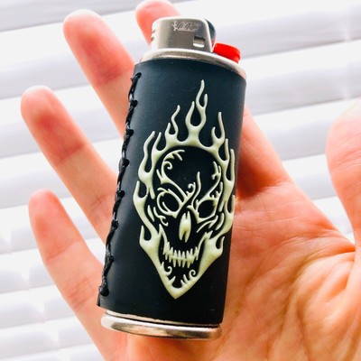 Metal Lighter Case Fits BIC, In Devil And Angel Skull