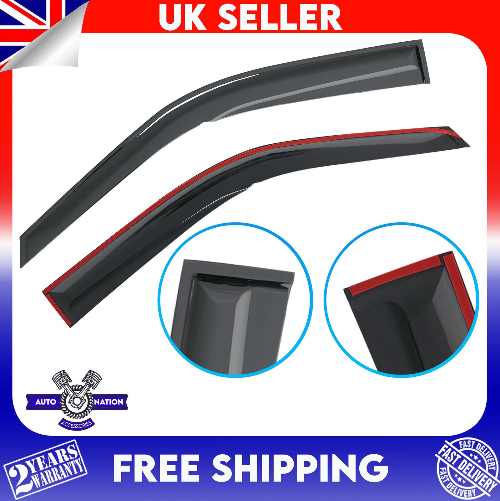 2-Piece L-Shape Wind Rain Sun Deflectors For Ford Transit MK6 MK7 (2000-2013) - Black