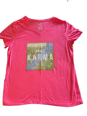 Good KARMA V-Neck Short Sleeve Pink Summer Lightweight Karma T-Shirt - Size XL
