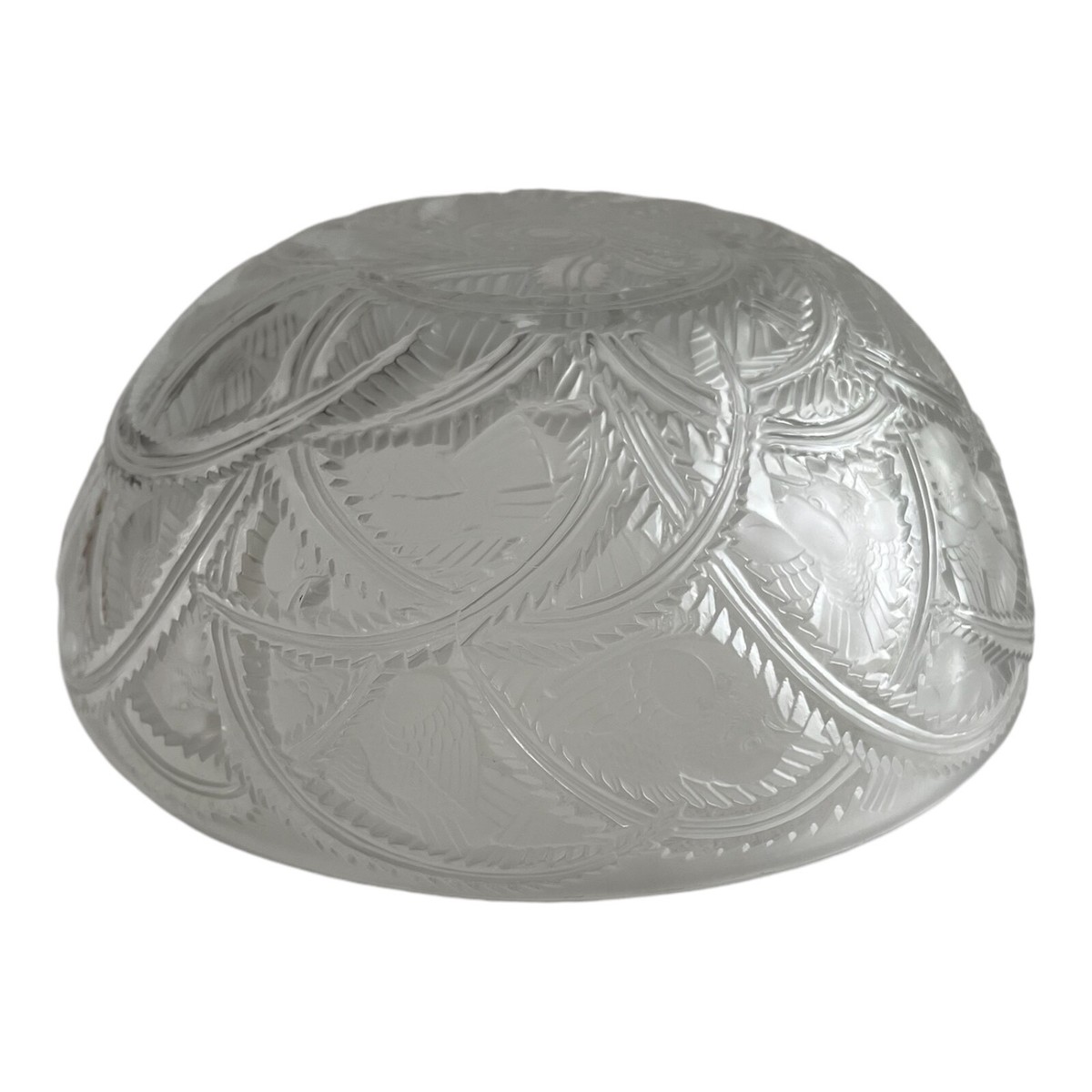 Large Lalique France Cut Glass “Pinsons” Finch/Sparrows Bowl
