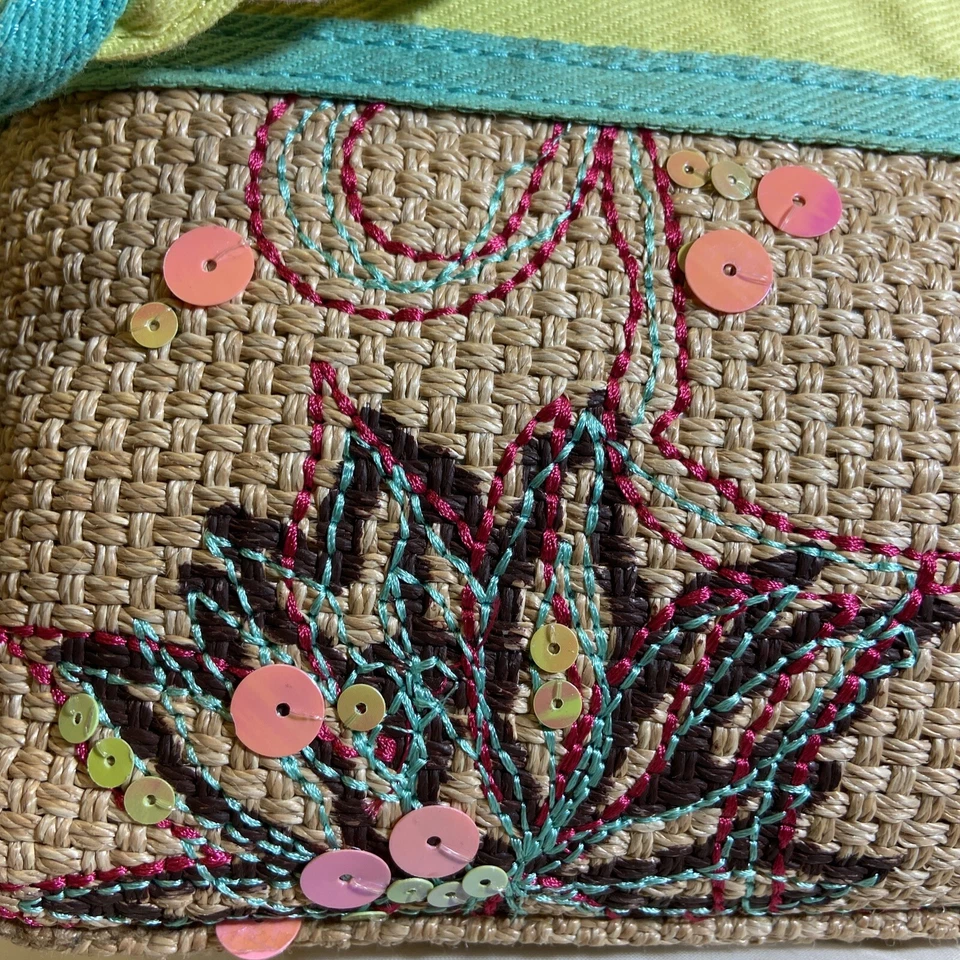 Cartera de paja de ratán con flores aceitosas correa trenzada bolso de hombro bordado Foto 4 de 4