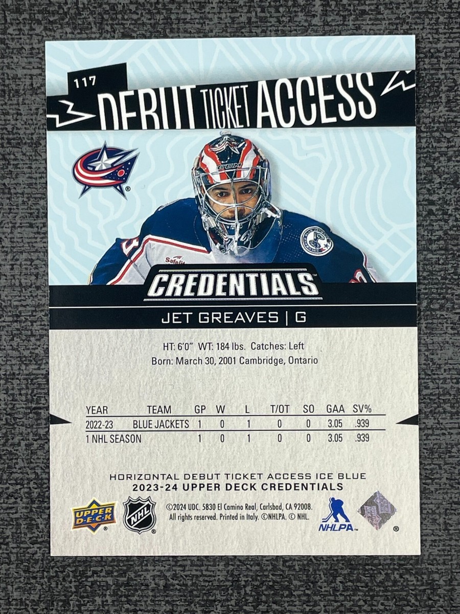 Jet Greaves 2023-24 Upper Deck Credentials Debut Ticket Access Ice