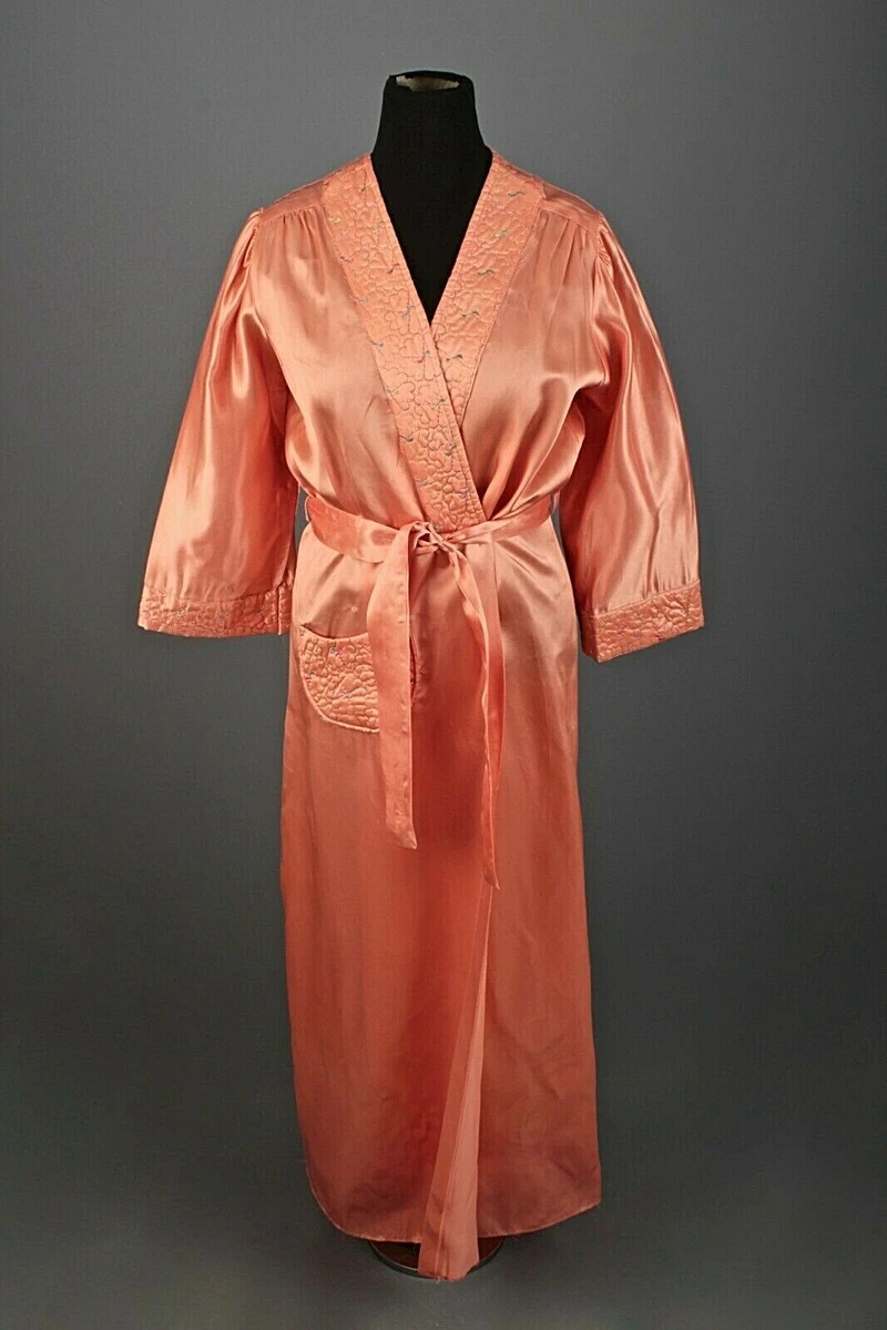 VTG Women s 40s 50s Long Pink Sleep House Robe Sz L 1940s 1950s
