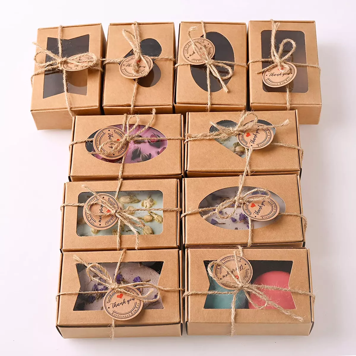 50pcs Kraft Paper Box with Clear Window Cardboard Boxes Soap Boxes