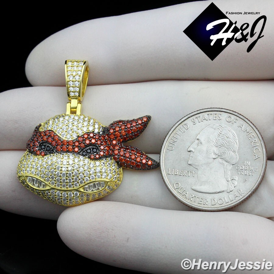 925 STERLING SILVER RED CZ GOLD PLATED TEENAGE MUTANT NINJA
