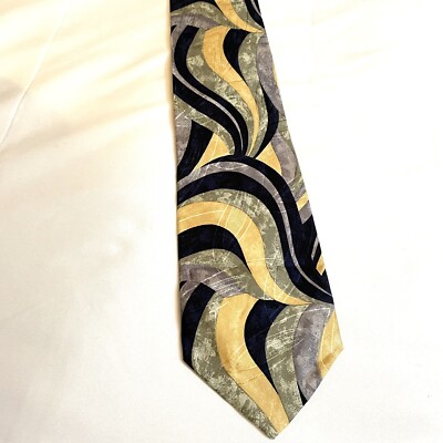 Men s Silk Necktie Tundra L  arte  e Bella Blue Green Gold Swirl New With Tag