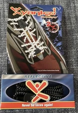 Yankz Sure Lace System Reflective Shoelaces With Two Toe Clips: Black