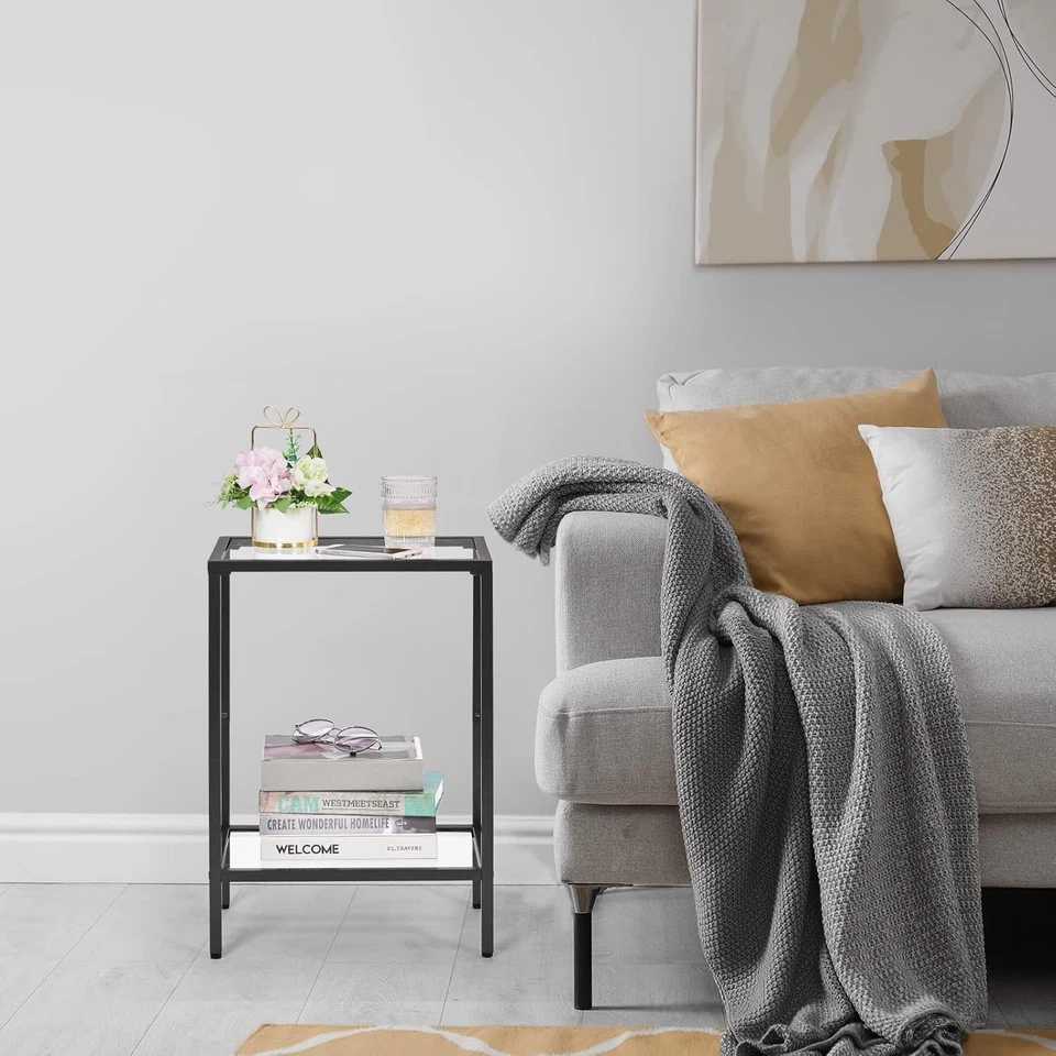 Side Tables Set of 2, End Tables with Tempered Glass, 2-Tier Nightstands with St - Image 2 of 4