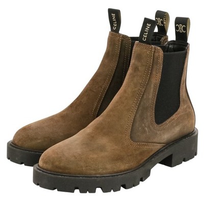 CELINE Fall 2023 Margaret Suede Chelsea Boots, Size 38, Dark Brown Women USED