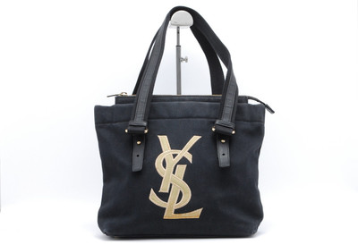 YVES SAINT LAURENT Tote Bag Handbag Purse Black Canvas Kahara YSL logo
