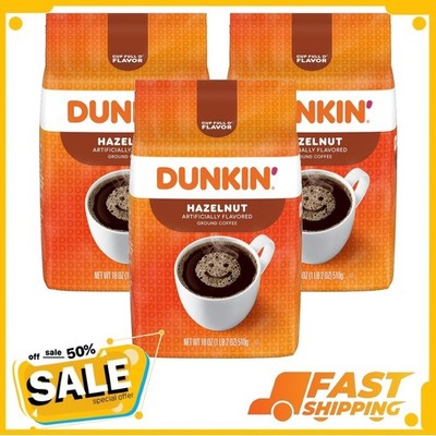 ( 3 Pack ) Dunkin  Hazelnut Artificially Flavored Ground Coffee, 18 oz Bag