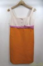 Valentino White  Orange Bicolor Waist Ribbon Dress M 66cm Fit Elegant