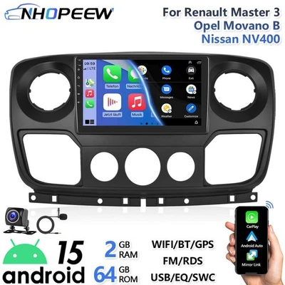 NHOPEEW Cam+ Android15 Car Radio Stereo For Vauxhall Movano B Renault Master 3 GPS NAVI