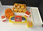 Barbie Vintage Dream House Furniture Orange 70’s Couch w/ Pillow Coffee Table….
