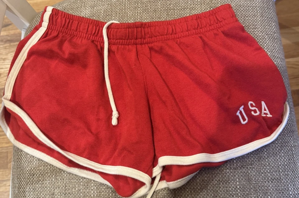 Womens Brandy Melville Red USA Gym Shorts One Size - Image 2 of 2