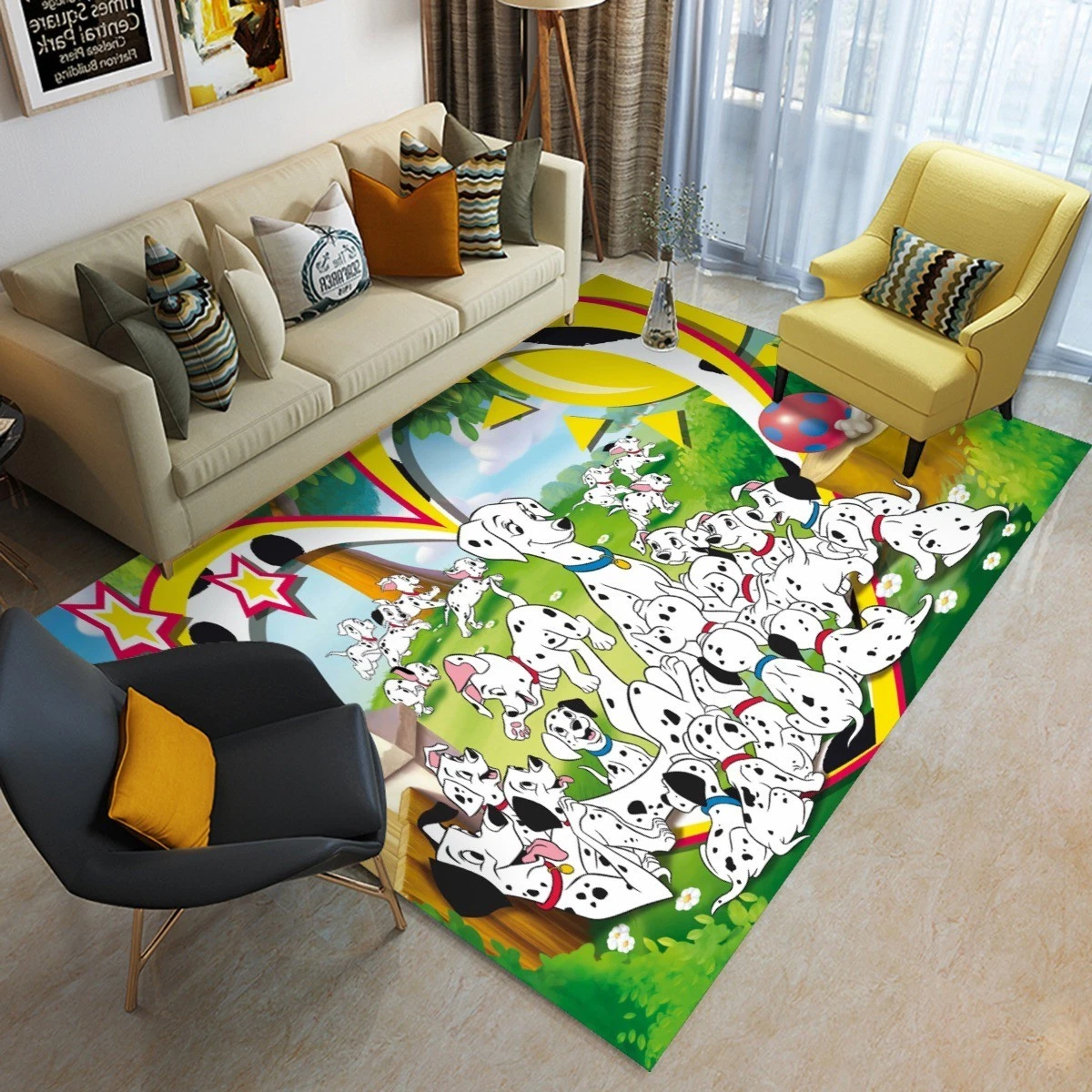Disney 101 Dalmatians Print Foldable Rectangular Floor Mat Rugs Anti-Skid Carpet