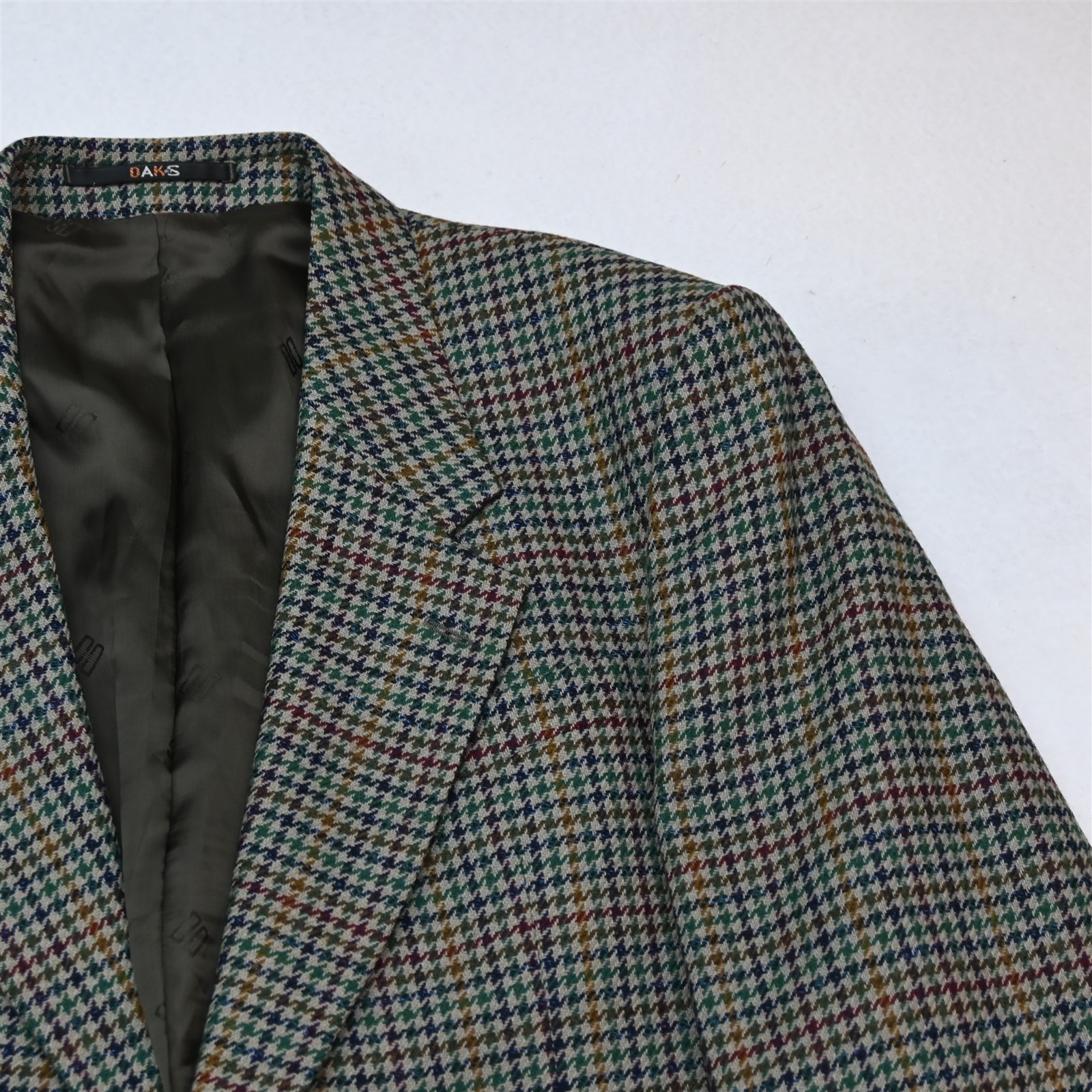 Vtg DAKS 42R Green Houndstooth Arthur Bell 100percent Wool Tweed Mens Jacket Blazer image 2