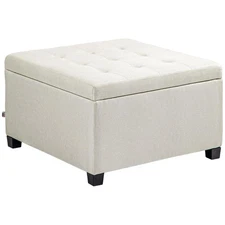 HOMCOM Fabric Tufted Storage Ottoman with Flip Top Seat Lid,Metal Hinge and Sta