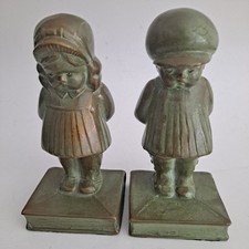 Vintage Metal "I'm Sorry" Boy and Girl Bookends 6" Tall - Standing On Books