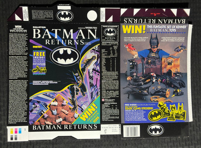 1992 BATMAN RETURNS Movie Cereal Box VF 8.0 Ralston / Kenner Batman Toys Back