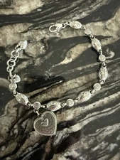 Brighton TRUST YOUR JOURNEY Pink Crystals Heart Bracelet Silver Plated Bead