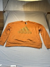 ADIDAS Womens Graphic Sweatshirt Jumper UK L16-18 US L Orange Cotton