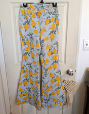 We The Free Women's Blue Floral Flare Pants Cotton Twill Flat Front Sz27