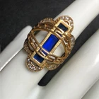 B3157 Vintage Art Deco Cocktail Ring Vermeil Gold over sterling CZ 6g sz 6.5