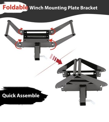 Foldable Winch Mounting Plate Cradle Mount For 2'' Hitch Receiver 4WD SUV Truck