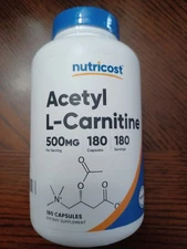 Nutricost Acetyl L-Carnitine 500mg, 180 Caps - Non-GMO & Gluten Free Exp. 12/26