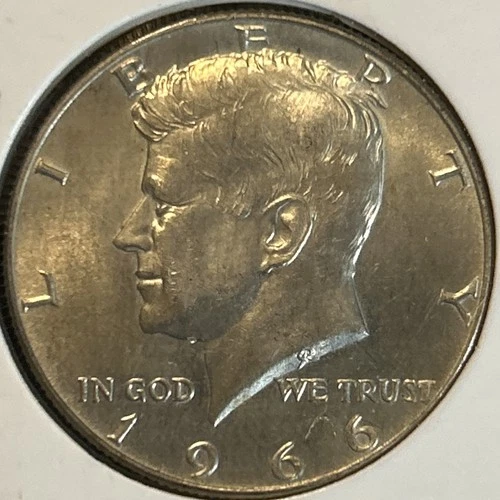 1966 Kennedy Half Dollar 40% Silver Very Detailed AU