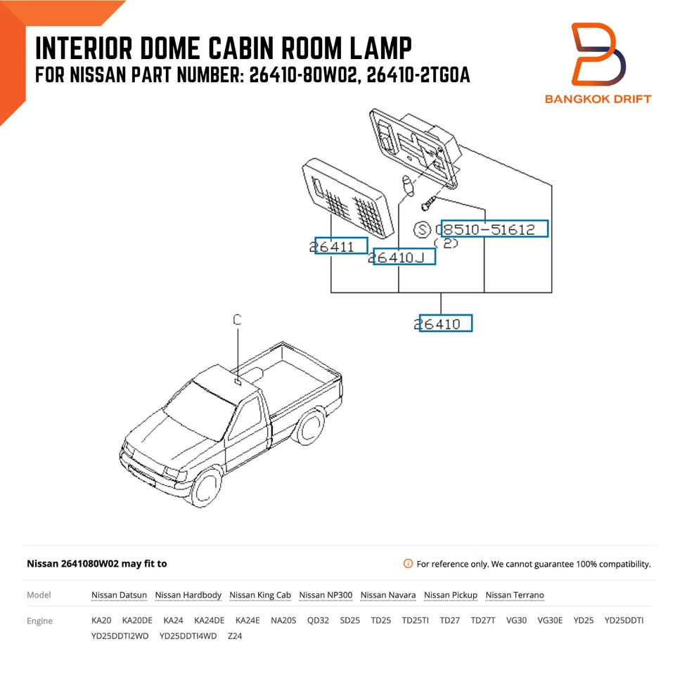 Interior Dome Cabin Light Lamp For Nissan Pickup Hardbody D21 D22 Standard Cab - Image 2 of 4