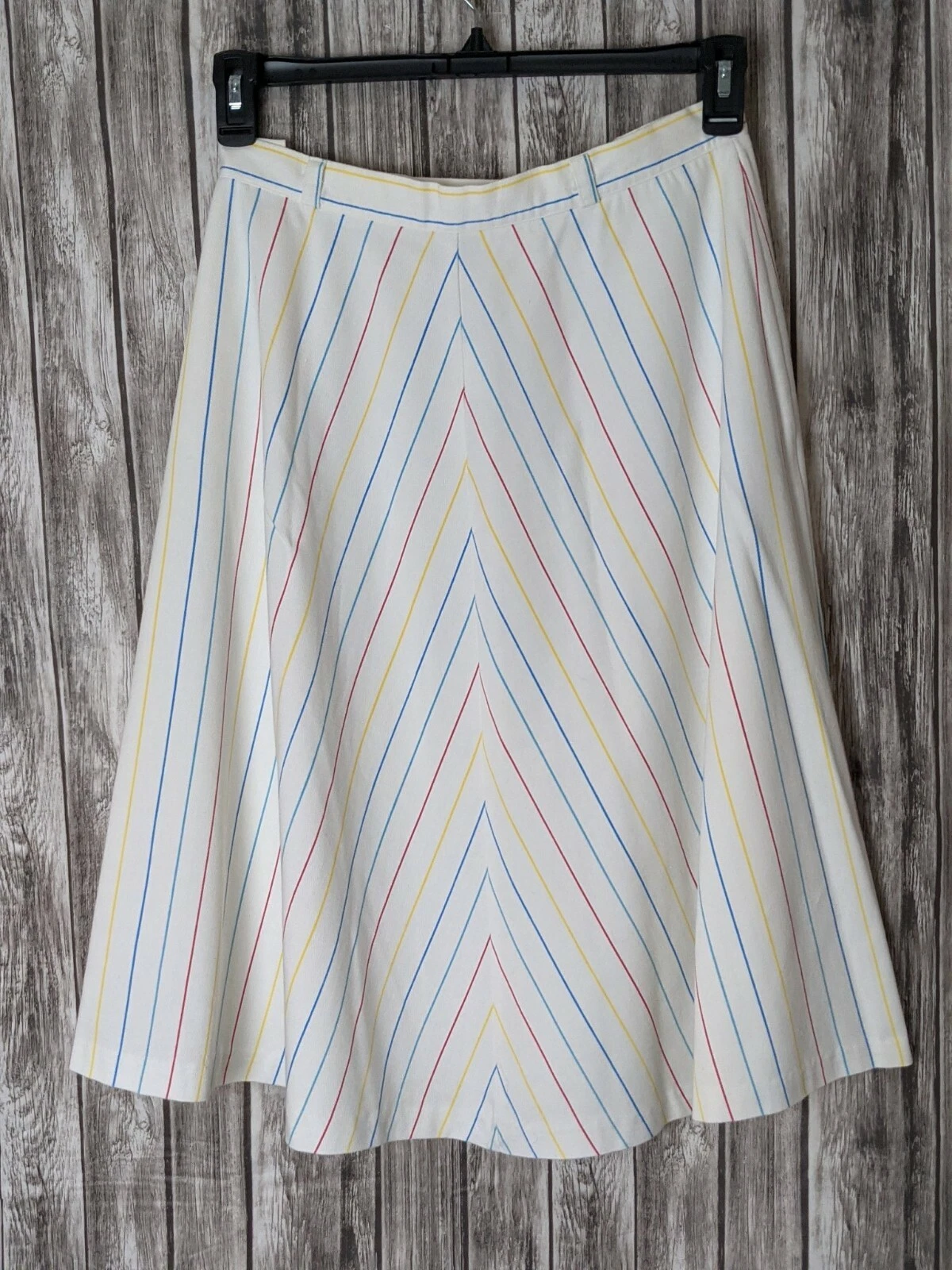 Women's Vintage A-Line Skirt Hits Below Knee White/Multicolored Stripes Sz 16/ 6