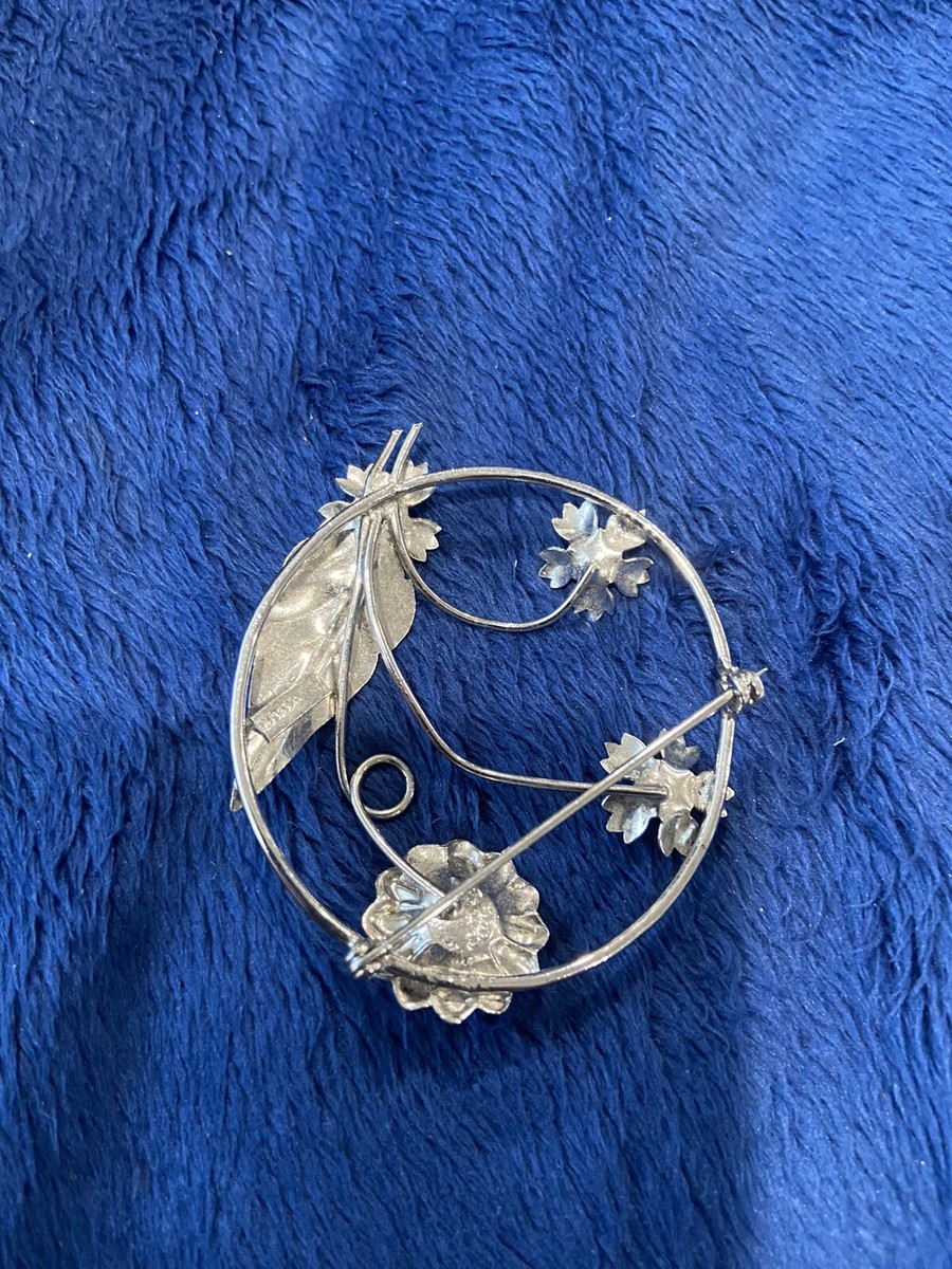 Sterling Silver 925 Round Flower Brooch View 2