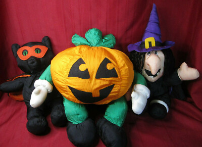 3 Commonwealth Halloween Nylon Plush Toys/Decorations Pumpkin Witch Black Cat