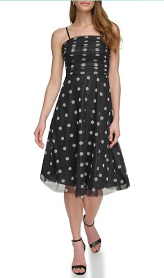 Eliza J Women's Fit and Flare Polka Dot Mesh Dress Spaghetti Strap Size 8  NWT | eBay
