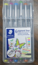 STAEDTLER 6 PIGMENT LINER FINELINER FOR WRITING, SKETCHING  DRAWING 6 COLORS