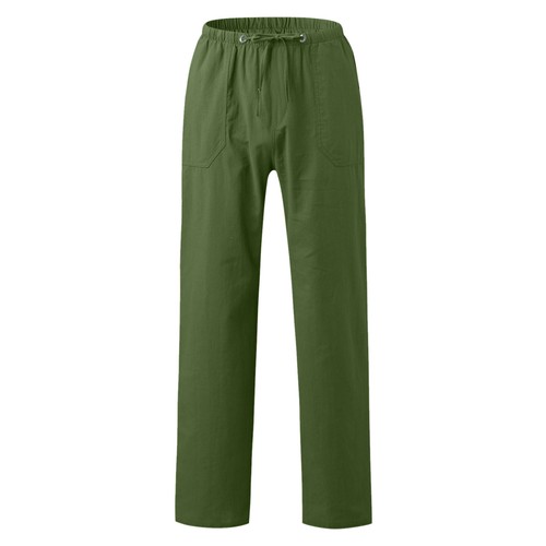 Men Casual Solid Loose Mid Waist Long Pants Pocket Drawstring Baggy Trousers - Picture 3 of 20