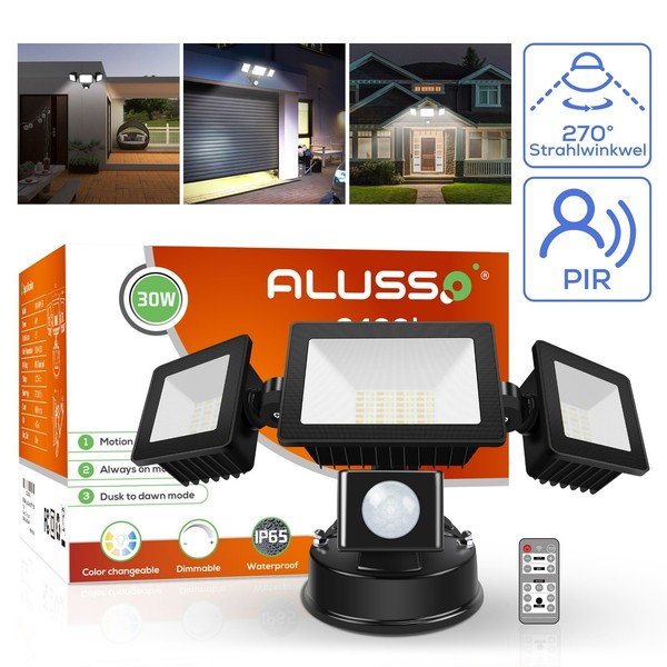 30W Led AußEnlampe Mit Pir Bewegungsmelder 3Modi 2400Lm Wandleuchte Strahler-image