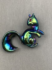 Squirrel vintage Brooch enamel on metal red crystal eye 1 1/4