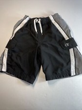 OP Swim Trunks Youth M 8 Black/Gray / White Elastic Waist With Draw String Surf