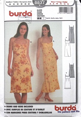 UNCUT FF Sewing Pattern Burda 8837 Dress Kleid Spaghetti Strap Misses Size 6-16