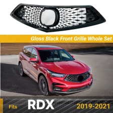 For Acura RDX 2019-2021 All Gloss Black Front Bumper Upper Grill/Grille Assembly