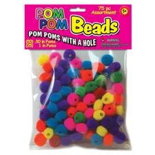 Pom-Pom Assorted Beads (75/ Pack), 0.5"/1", Multicolor